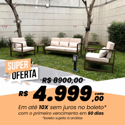 Conjunto Sofá Industrial 3 Lugares + 2 Poltronas em Alumínio com Tecidos Impermeáveis