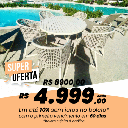 Conjunto Mesa Redonda 120cm em Alumínio + 5 Cadeiras Sintéticas com Pintura Eletrostática